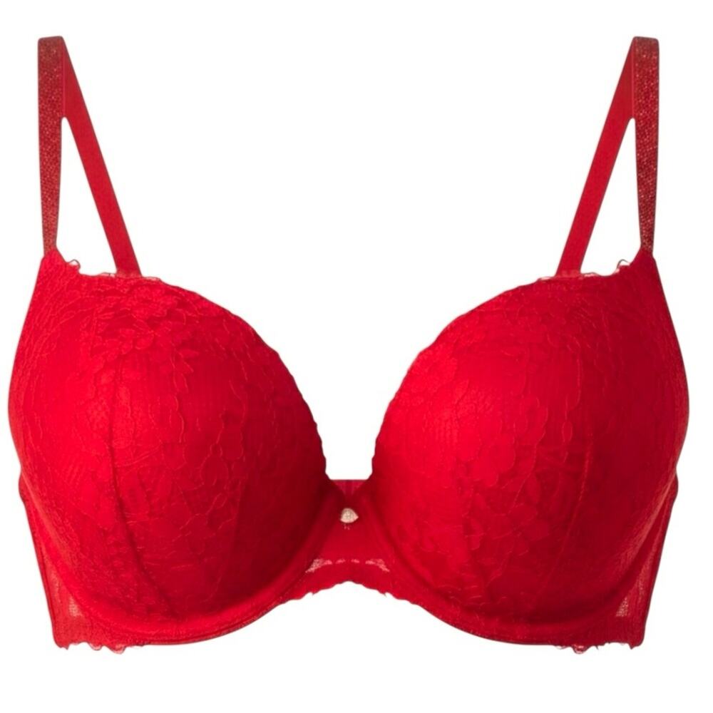 Victoria's Secret Dream Angels Shine Strap Red Lace Demi Bra 38D Sexy Romantic
